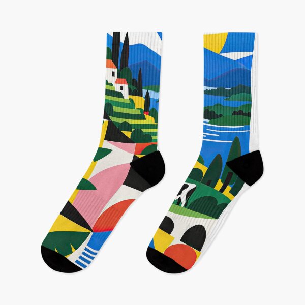 Item preview, Colorful geometric poster depicting a Ugandan lakeside landscape designed and sold by ckybe.