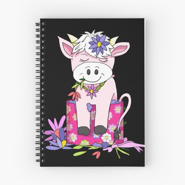 Artikelvorschau, Rosa Kuh sitzt in einer Schachtel mit Blumenmuster und hat einen Blumenkragen entworfen und verkauft von ChantalBrian.