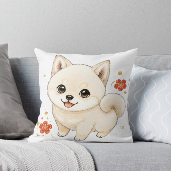 Item preview, Fluffy Cream Shiba Inu with Plum Blossoms designed and sold by Kawaii Matcha Studio.