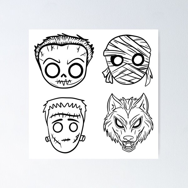 Item preview, Cute Halloween Monsters Sticker Pack — Spooky Line Art Heads designed and sold by LYAN-STORE.