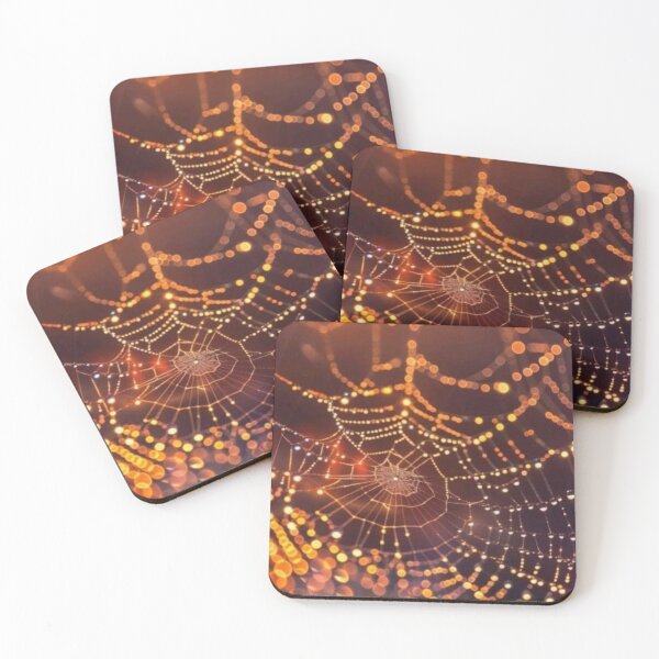 Item preview, Golden Bokeh Spider Web — Autumn Dew Drops Aesthetic Photography designed and sold by LYAN-STORE.