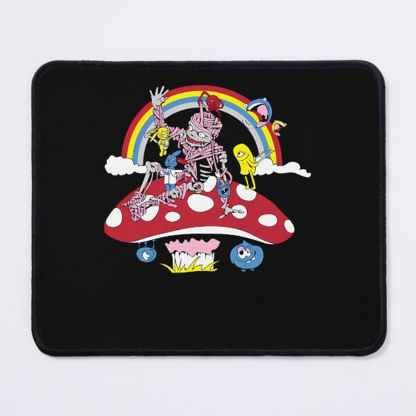 Item preview, Pink Bandage Mummy Sitting on Giant Red Spotted Mushroom Under Rainbow designed and sold by ToniSchmeler.
