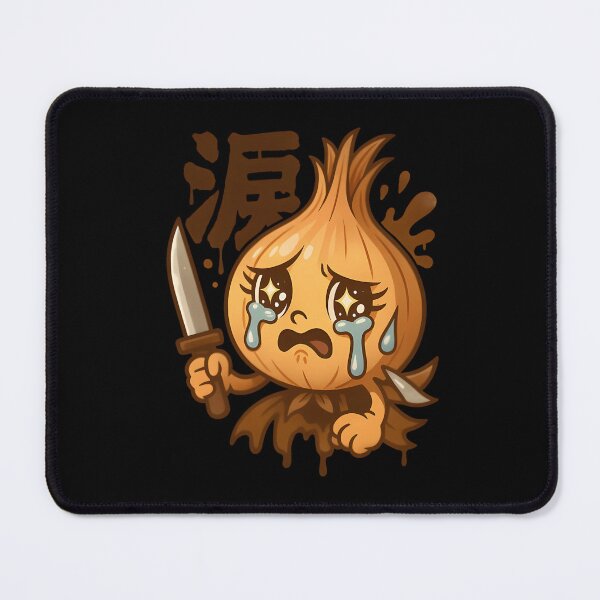 Item preview, Crying Onion Character Holding Knife with Japanese Kanji designed and sold by ToniSchmeler.