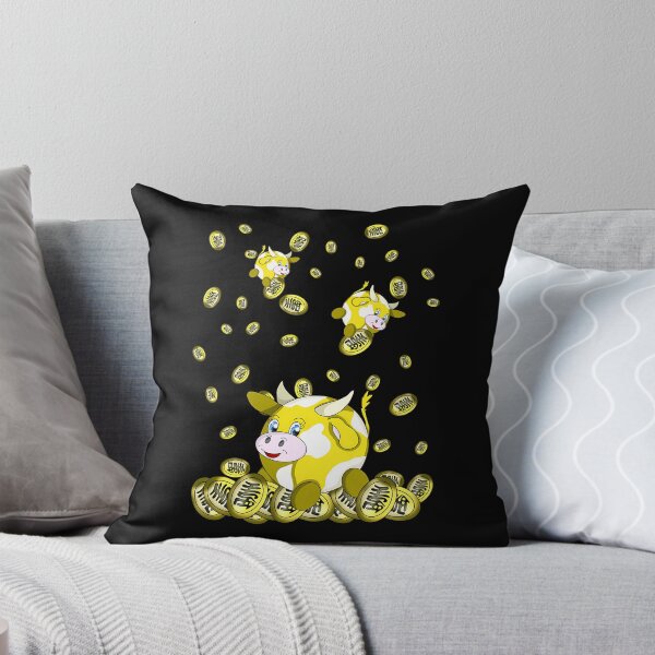 Item preview, Spotted Cow Sitting on Pile of Falling Gold Coins designed and sold by ToniSchmeler.