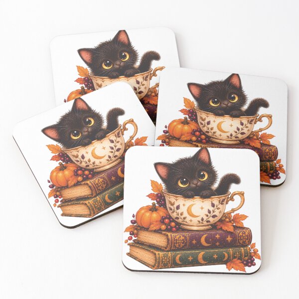 Item preview, Black Cat Teacup Books Celestial Cottagecore Halloween designed and sold by Ghost Of Chill.