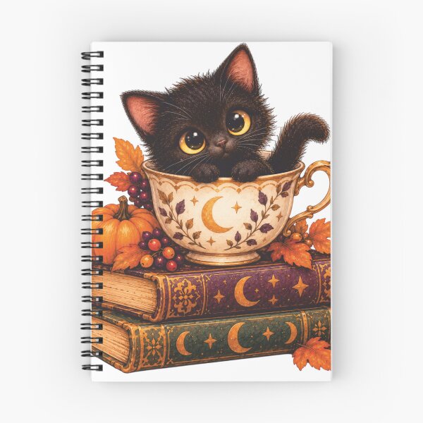 Item preview, Black Cat Teacup Books Celestial Cottagecore Halloween designed and sold by Ghost Of Chill.