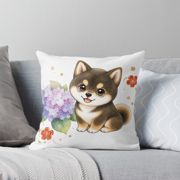 Item preview, Sesame Shiba Inu with Hydrangea designed and sold by Kawaii Matcha Studio.