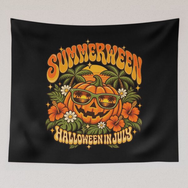 Item preview, Summerween Halloween In July Tropical Pumpkin Beach Artwork designed and sold by adiencarteras.