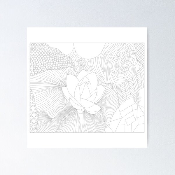 Item preview, Lotus Line Art Seamless Botanical Pattern designed and sold by ArtBySaMandala.