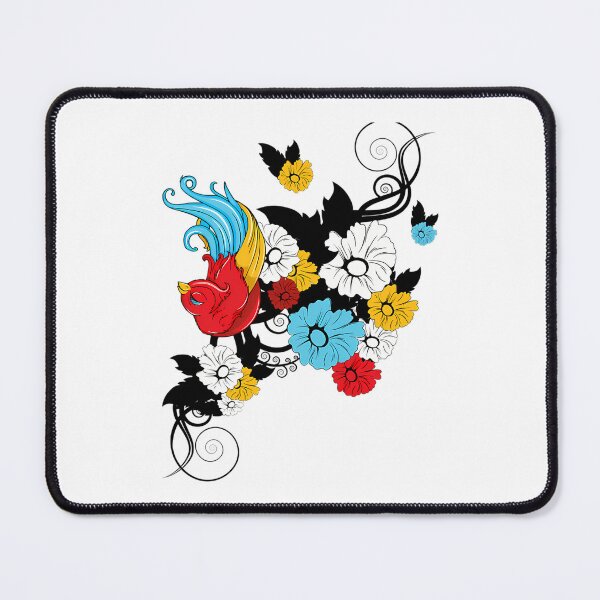 Item preview, Flying Red Bird with Blue Tail Surrounded by Daisies designed and sold by FusbertaChauvet.