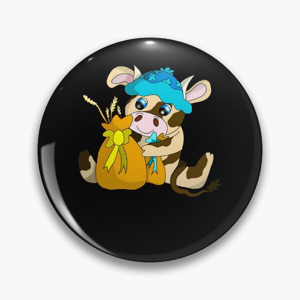 Item preview, Cow Wearing Blue Cap Hugging Wheat Sack designed and sold by FusbertaChauvet.