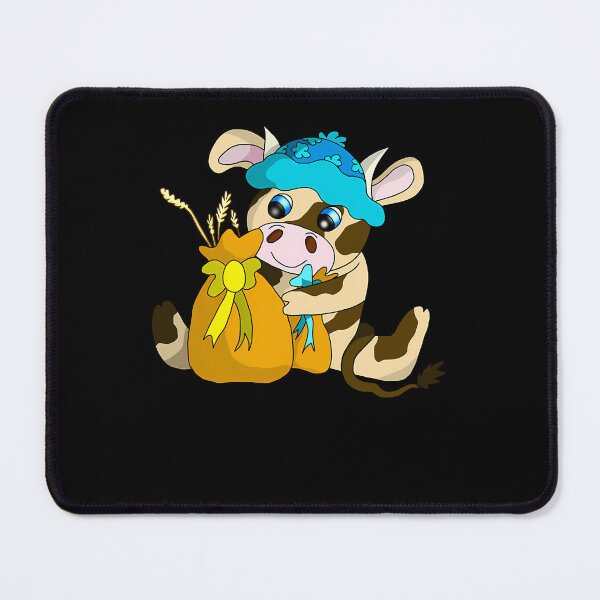 Item preview, Cow Wearing Blue Cap Hugging Wheat Sack designed and sold by FusbertaChauvet.