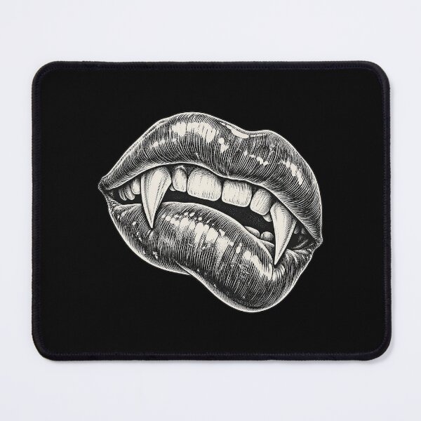 Item preview, Vintage Woodcut Vampire Fangs Biting Lip Halloween Art Print designed and sold by adiencarteras.
