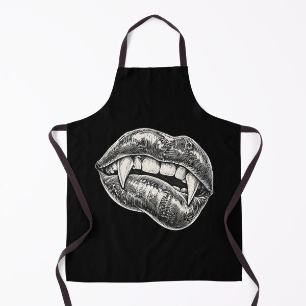 Item preview, Vintage Woodcut Vampire Fangs Biting Lip Halloween Art Print designed and sold by adiencarteras.