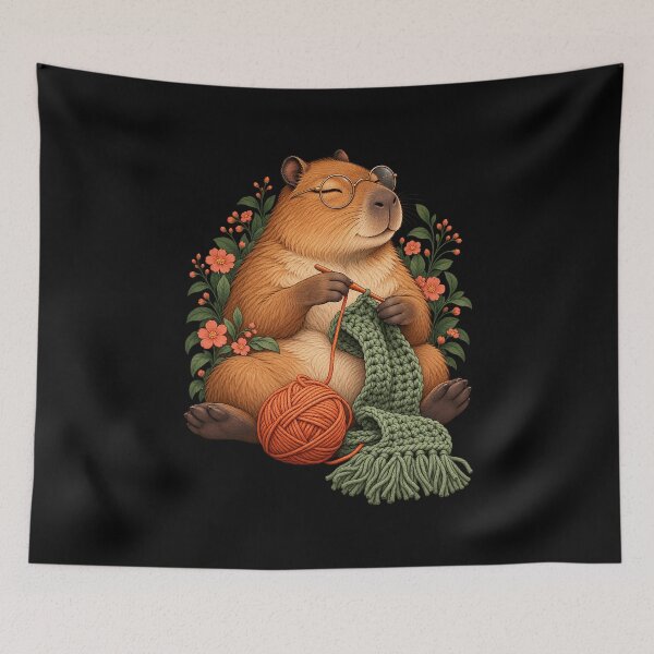 Item preview, Cosy Capybara Crocheting a Scarf designed and sold by JesterKrewArt.