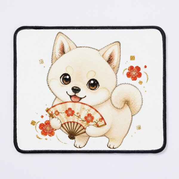 Item preview, Cream Shiba Inu with Japanese Folding Fan designed and sold by Kawaii Matcha Studio.
