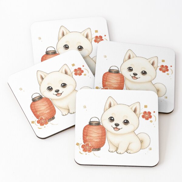 Item preview, Cream Shiba Inu with Red Paper Lantern designed and sold by Kawaii Matcha Studio.