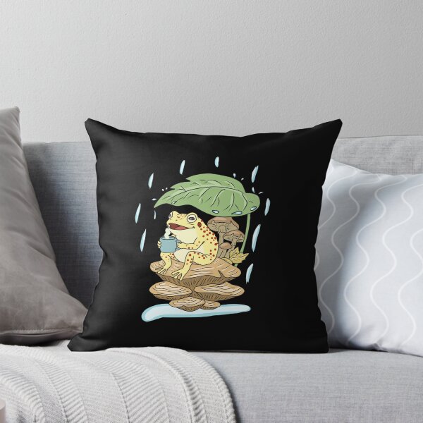 Item preview, Frog Coffee Rain Cottagecore Leaf Umbrella Mushroom Toad Illustration designed and sold by LeshanArt.