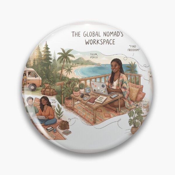 Item preview, The Global Nomad's Workspace Remote Work Lifestyle Illustration designed and sold by SOOstudio73.