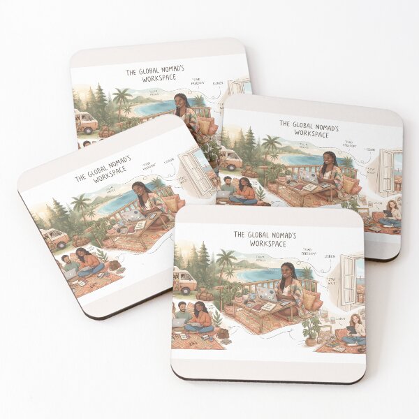Item preview, The Global Nomad's Workspace Remote Work Lifestyle Illustration designed and sold by SOOstudio73.