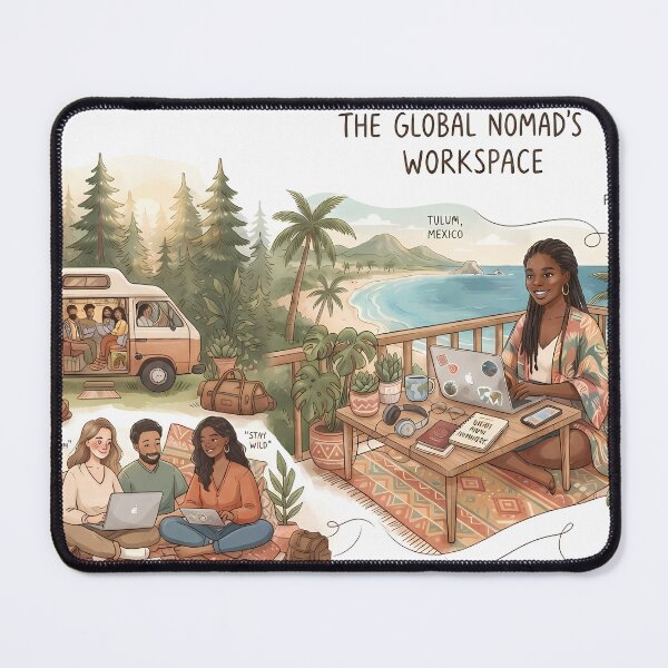 Item preview, The Global Nomad's Workspace Remote Work Lifestyle Illustration designed and sold by SOOstudio73.