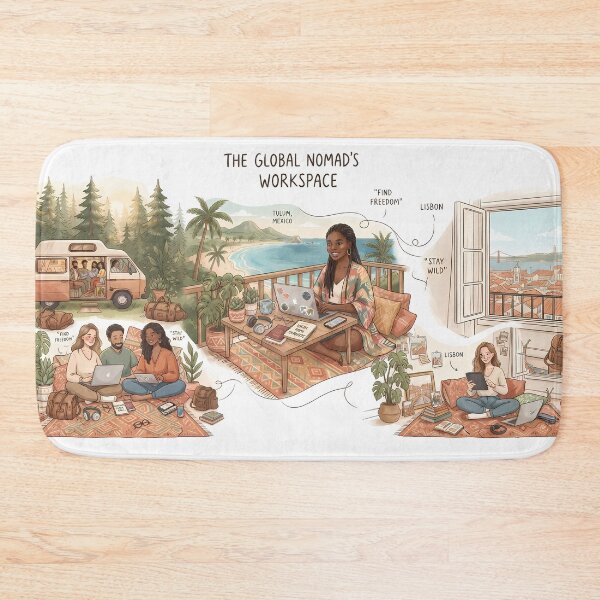 Item preview, The Global Nomad's Workspace Remote Work Lifestyle Illustration designed and sold by SOOstudio73.