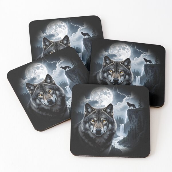 Item preview, Wolf Howling Full Moon Waterfall Epic Wildlife Forest designed and sold by Stupid Shirts.
