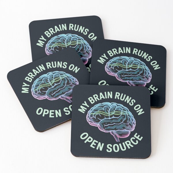Aperçu de l'œuvre Mon cerveau fonctionne grâce à l'open source – Humour sur la programmation en IA créée et vendue par Jollys-ArtShop.