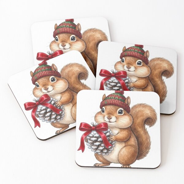 Item preview, Cute Christmas Squirrel with Pinecone Knit Beanie Holiday Bow designed and sold by Jonaree Art Design.