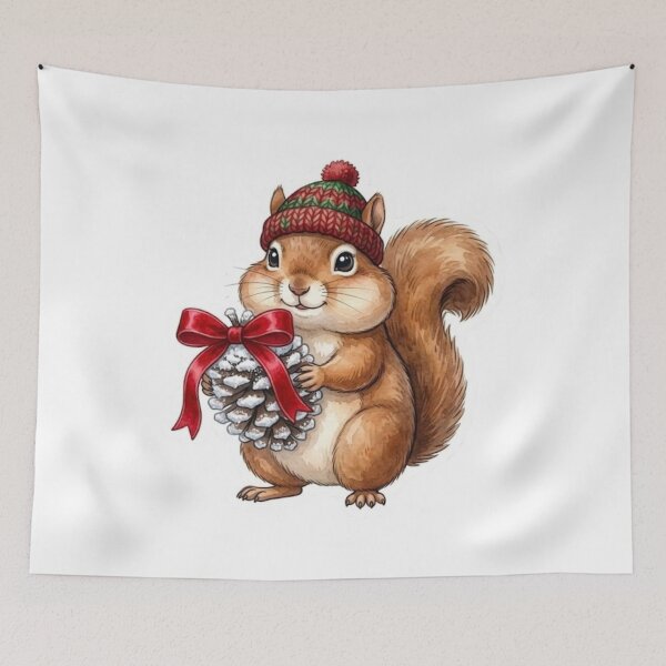 Item preview, Cute Christmas Squirrel with Pinecone Knit Beanie Holiday Bow designed and sold by Jonaree Art Design.