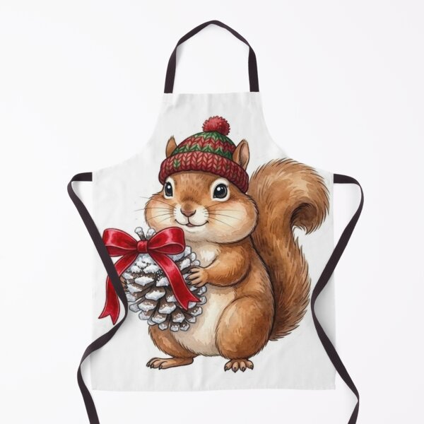 Item preview, Cute Christmas Squirrel with Pinecone Knit Beanie Holiday Bow designed and sold by Jonaree Art Design.