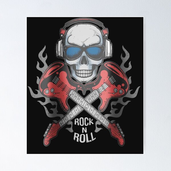 Item preview, Rock N Roll Skull with Crossed Electric Guitars – Vintage Rock Music Design designed and sold by ArthurShu.