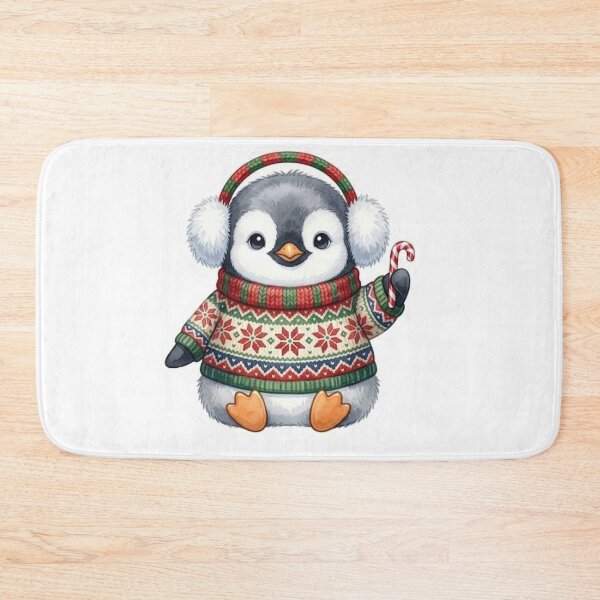 Item preview, Cute Christmas Penguin in Fair Isle Sweater Earmuffs Candy Cane designed and sold by Jonaree Art Design.