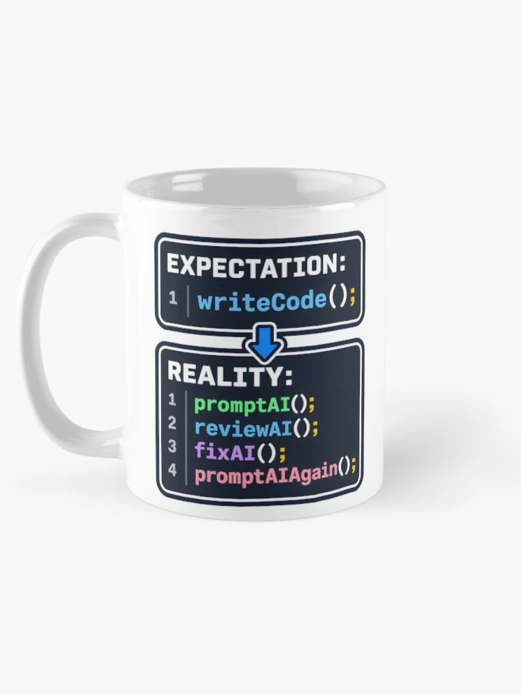Thumbnail 5 of 6, Coffee Mug, Expectation vs Reality: Write Code vs Prompt AI – Developer Humor designed and sold by CalmWorldShop.