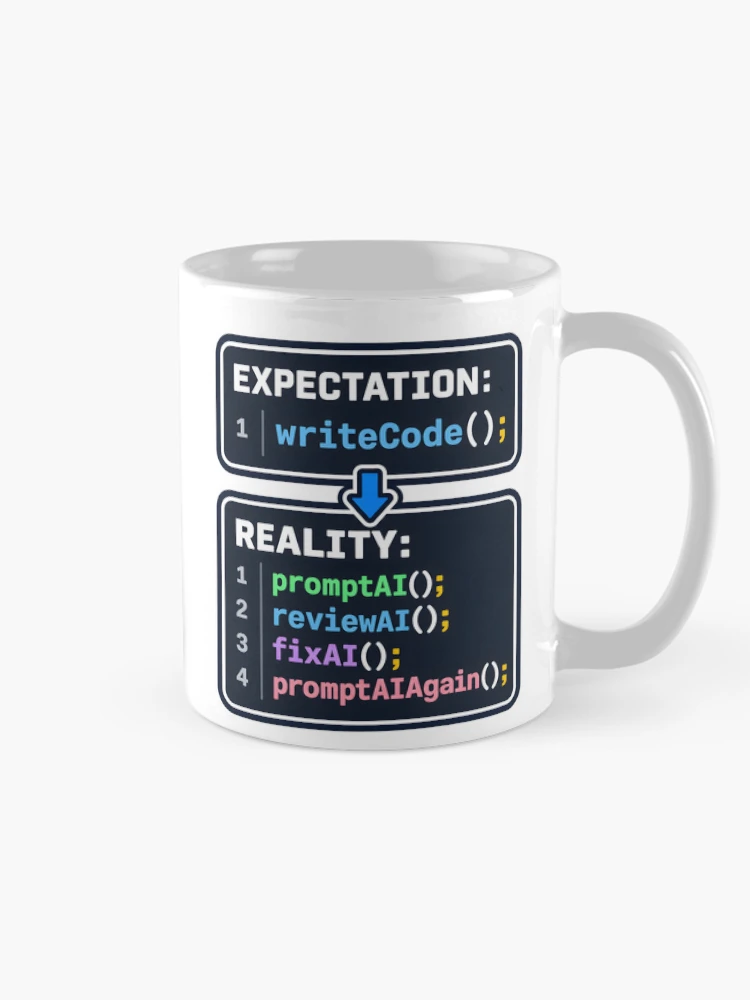 Thumbnail 3 of 6, Coffee Mug, Expectation vs Reality: Write Code vs Prompt AI – Developer Humor designed and sold by CalmWorldShop.