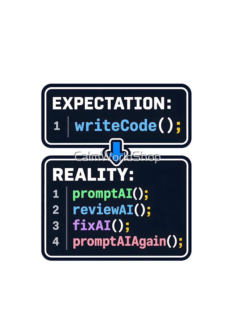 Thumbnail 4 of 4, Graphic T-Shirt, Expectation vs Reality: Write Code vs Prompt AI – Developer Humor designed and sold by CalmWorldShop.