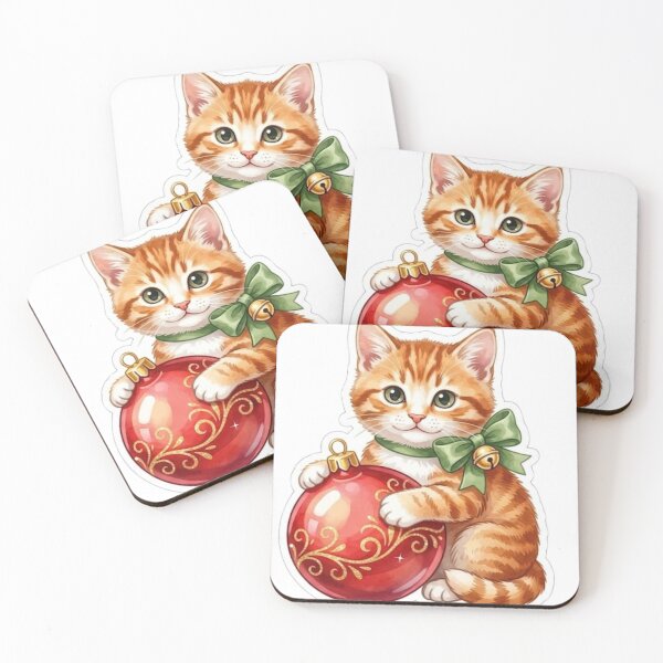 Item preview, Cute Christmas Orange Tabby Kitten with Red Ornament Holiday Cat designed and sold by Jonaree Art Design.