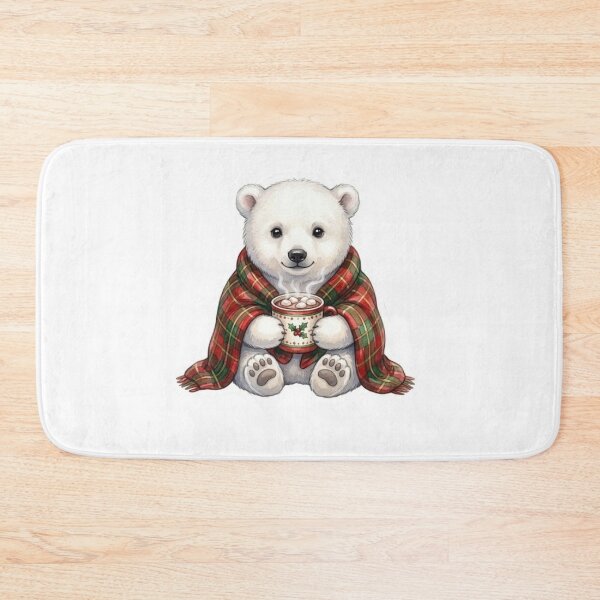 Item preview, Cozy Christmas Polar Bear with Hot Cocoa Winter Plaid Blanket designed and sold by Jonaree Art Design.
