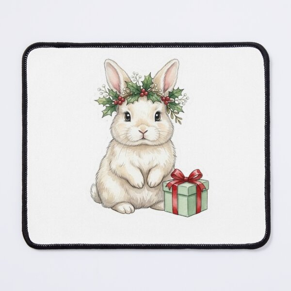 Item preview, Cute Christmas Bunny with Holiday Gift Box Holly Leaf Crown designed and sold by Jonaree Art Design.
