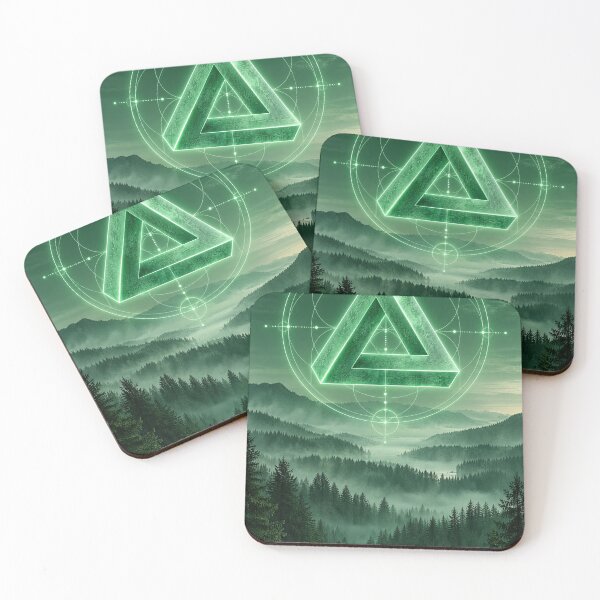 Item preview, Glowing Green Penrose Triangle Over Misty Forest designed and sold by monkeybusiness.pt.