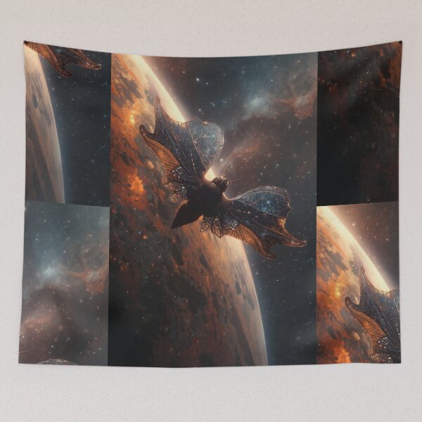 Item preview, Cosmic Butterfly Soaring Above Glowing Fiery Planet designed and sold by monkeybusiness.pt.