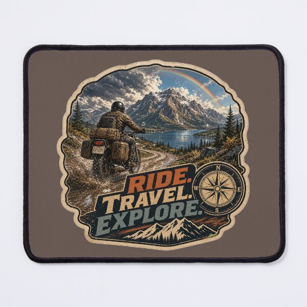 Item preview, Ride Travel Explore Motorcycle Adventure Bike Rider Sticker TShirt 03 designed and sold by OuterShellUK.