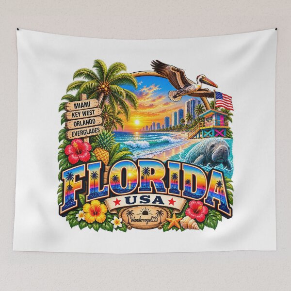 Item preview, Florida USA – Sunshine State beach palm trees & Miami designed and sold by Wandervogel123.