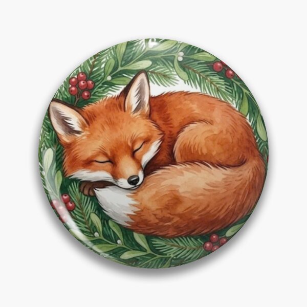 Item preview, Sleeping Christmas Fox in Evergreen Pine Wreath Holiday Woodland designed and sold by Jonaree Art Design.