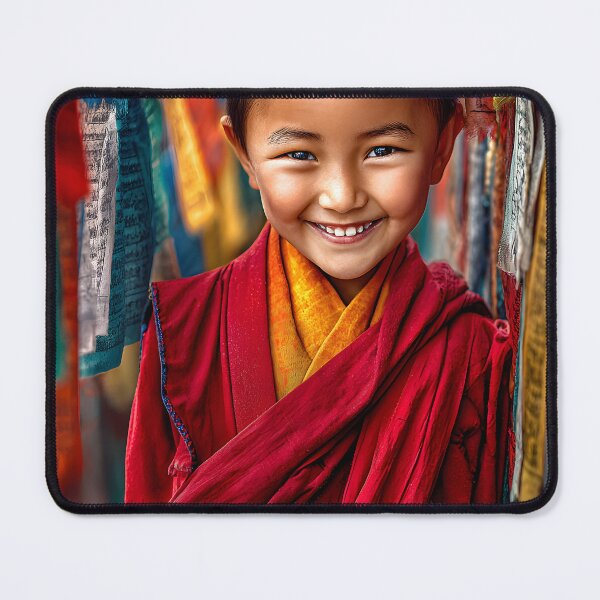 Item preview, Smiling Young Monk Surrounded by Prayer Flags designed and sold by Artessie.