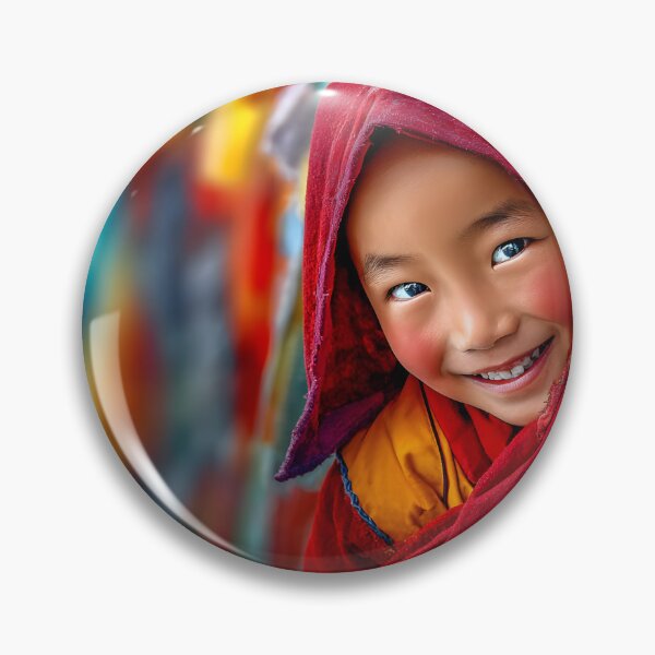 Item preview, Smiling Young Monk Surrounded by Prayer Flags designed and sold by Artessie.