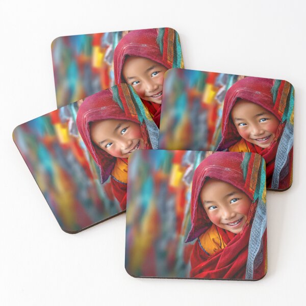 Item preview, Smiling Young Monk Surrounded by Prayer Flags designed and sold by Artessie.