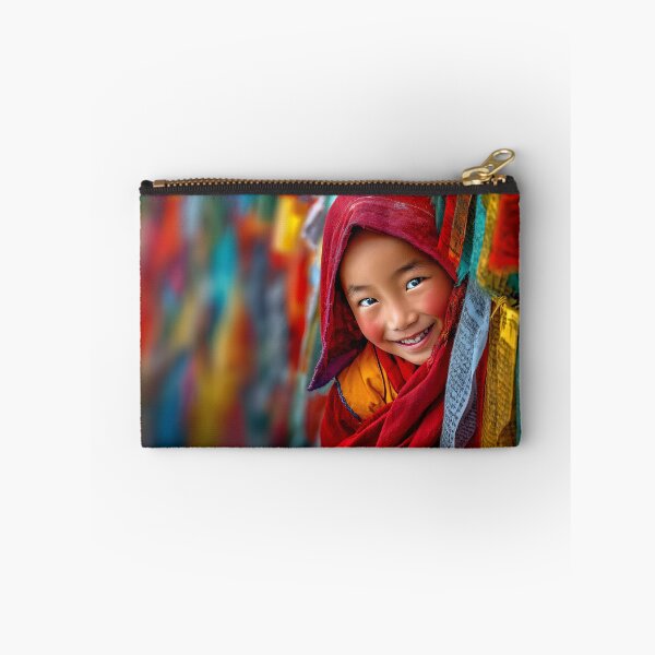 Item preview, Smiling Young Monk Surrounded by Prayer Flags designed and sold by Artessie.