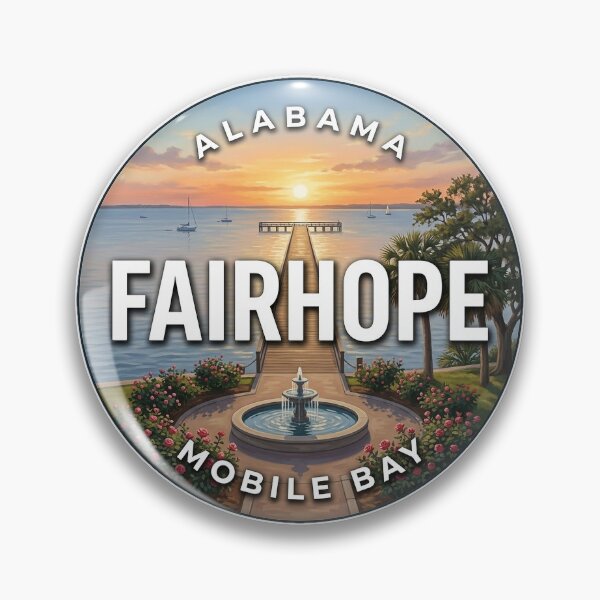 Item preview, Fairhope Alabama Round Travel Badge Sticker designed and sold by DetourDgn.
