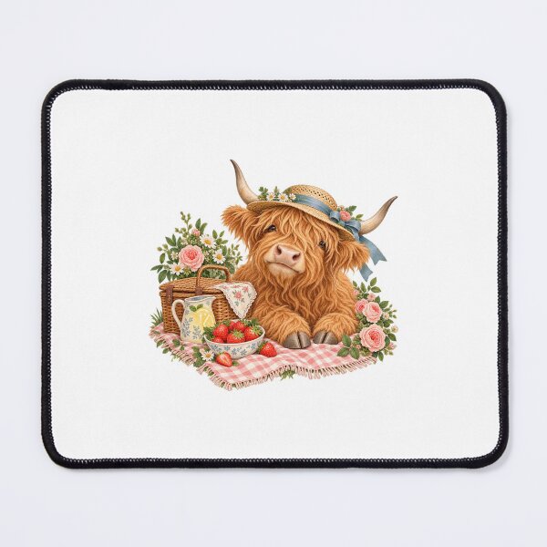 Item preview, Summer Highland Cow Strawberry Picnic – Cottagecore Illustration designed and sold by Little Storybook Studio.
